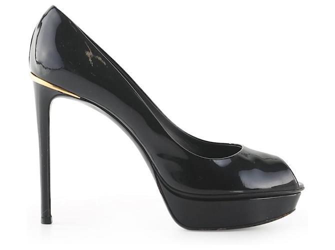 Zapatos de tacón peep toe con plataforma de charol negro de Louis Vuitton Cuero  ref.656193