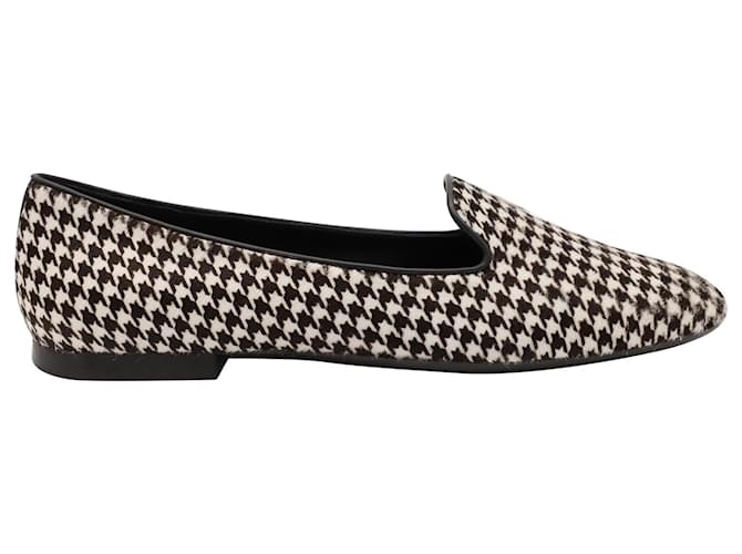 Tod's Houdstooth Loafer Flats in Black Calf Hair Brown Wool  ref.656209