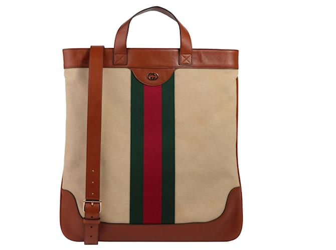 Bolso tote de lona con tribanda tribanda Gucci Multicolor  ref.656233