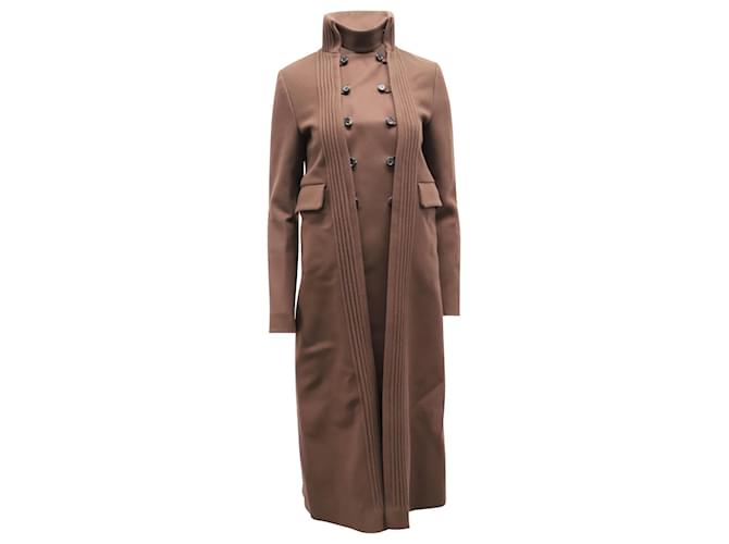 Abrigo con pliegues en lana marrón con botonadura forrada de Valentino Castaño  ref.656274