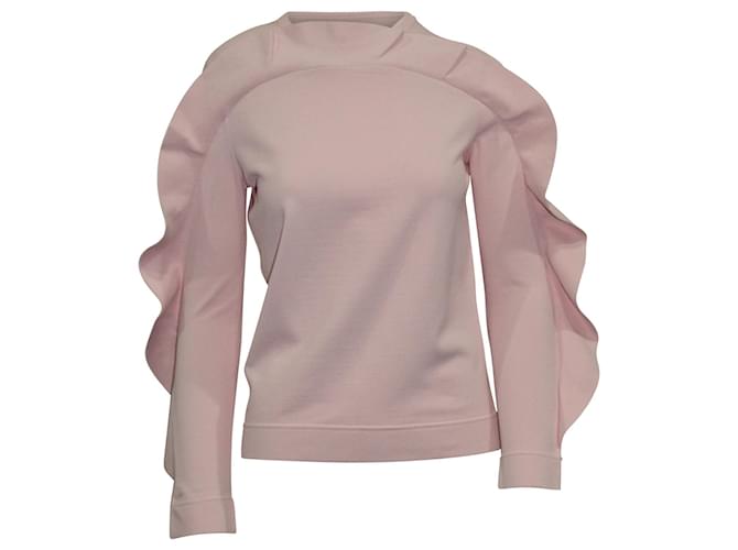 Valentino Sweat-shirt à col cheminée et manches longues à volants en viscose rose Fibre de cellulose  ref.656276