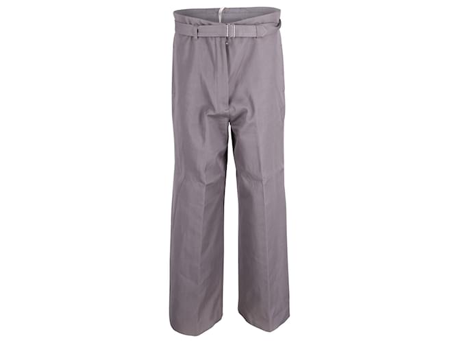 Pantalones de pernera ancha con cinturón de algodón gris de Saint Laurent  ref.656309