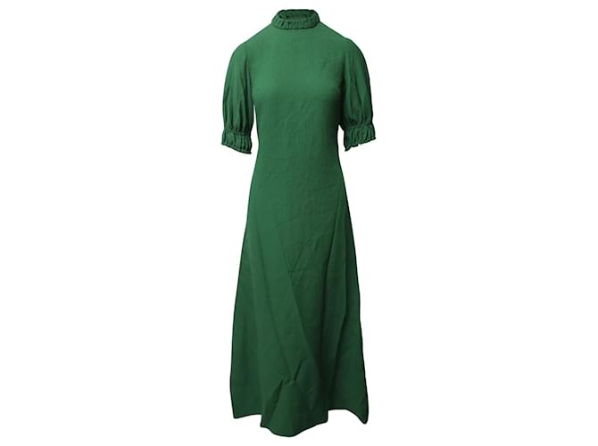 Autre Marque Emilia Wickstead Mimi Cloqué-Kleid mit Cut-out in grüner Viskose Zellulosefaser  ref.656337