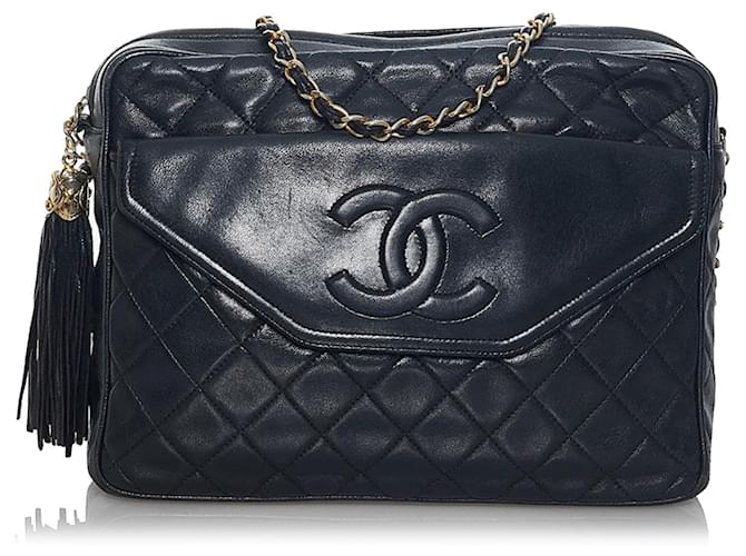 Chanel Dark Grey Quilted Leather Front Flap Pocket Tote Chanel