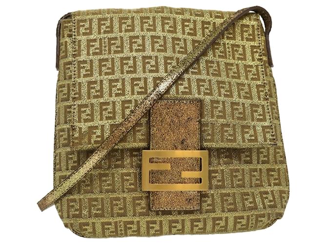 FENDI Zucchino Canvas Shoulder Bag Gold Auth rd2792 Golden Cloth  ref.656617