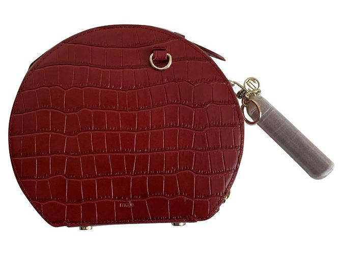 Sac à main rond Maje en cuir embossé croco rouge Bijouterie dorée