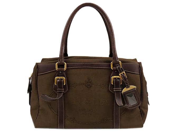 Prada Brown Canapa Logo Handbag Dark brown Cloth Cloth  ref.656800