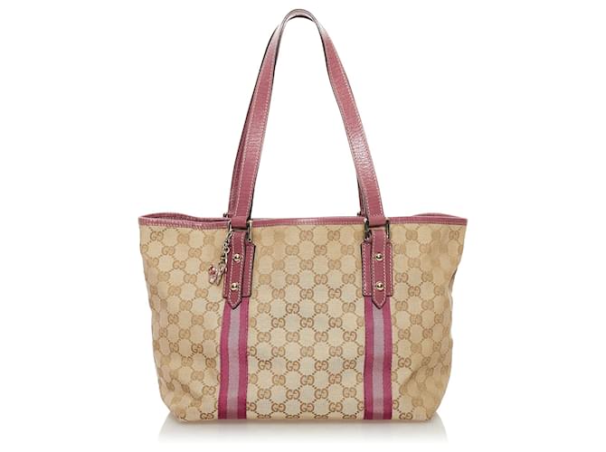 Gucci Brown GG Canvas Jolicoeur Tote Bag Beige Purple Leather Cloth Pony-style calfskin Cloth  ref.656863