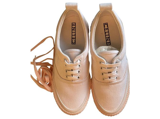 Sneakers Céline bianche e rosa in tela 36 Bianco