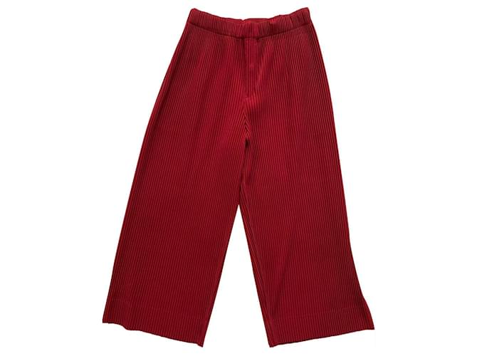 Issey Miyake Homme Plissé Rouge Pantalon plissé Polyester Bordeaux  ref.656938