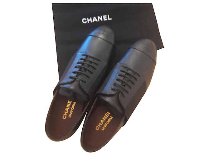 Chanel derbies Black Leather  ref.656941