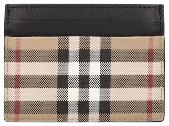 Burberry Credit card holder in Vintage check fabric and leather Black Beige  ref.657087