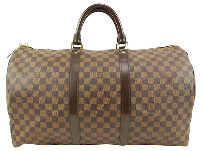 Louis Vuitton Damier Ebene Keepall 50 Boston Duffle Bag Leather  ref.657096