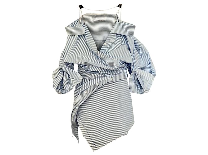Robe style chemise ALEXANDER WANG Coton Blanc Bleu Bleu clair  ref.657118