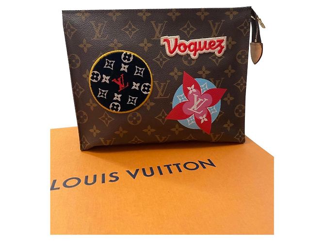 Keepall Louis Vuitton clutch 26 Monogram limited series patches Brown