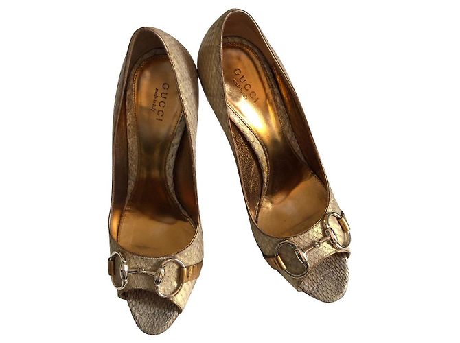 Gucci Python Ayers Sandals Beige Golden