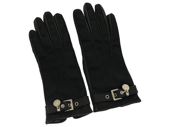 PRADA Gloves Nylon Leather 6 1/2 Black Auth yk5007  ref.657512