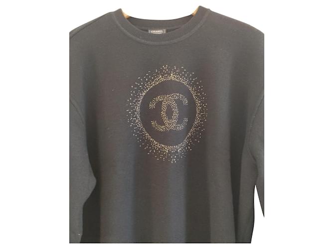 Chanel Uniform-Logo ziehen Schwarz Baumwolle Polyester Wolle