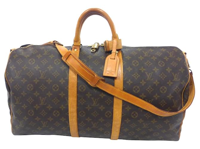 Louis Vuitton keepall 55 monogram shoulder strap Brown Leather  ref.657744