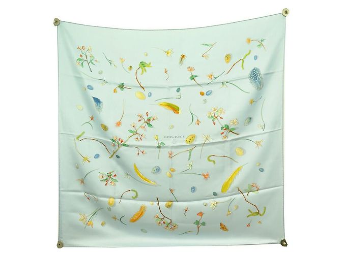 Hermès NUOVA SCIARPA HERMES FIORI E PIUME 90 SCIARPA CM P COOKE LEIGH IN SETA BLU
