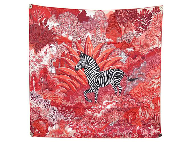 Hermès NEW HERMES MOUNTAIN ZEBRA ALICE SHIRLEY CARRE SCARF 90 RED SILK SILK SCARF  ref.657957