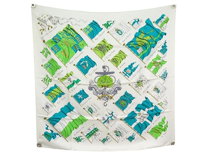 Hermès NEW HERMES PAVOIS PHILIPPE LEDOUX SCARF IN WHITE AND GREEN SILK SCARF  ref.657966