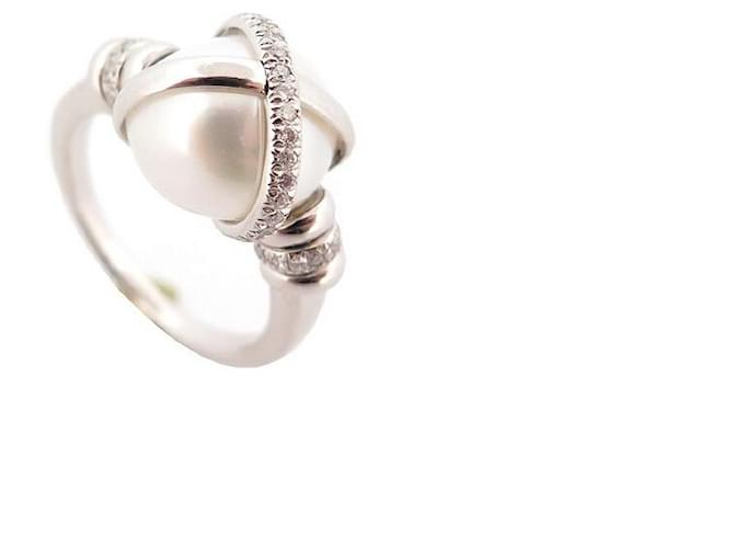 NINE FRED BAIE DES ANGELS RING 53 PLATINUM DIAMONDS 0.30 CT WHITE PEARL Silvery  ref.657988