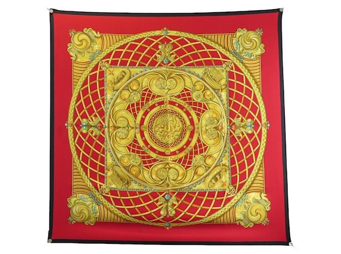 Hermès HERMES SCARF COINS AND SYMBOLS OF PARISII CARRE 90 PAUWELS SILK SCARF Red  ref.658022