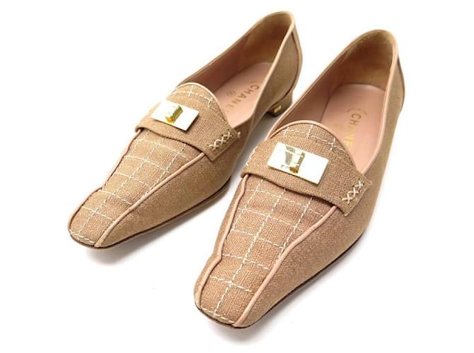 VINTAGE CHANEL SHOES LOAFERS 39 with clasp closure 2.55 CANVAS BEIGE SHOES Cloth  ref.658025