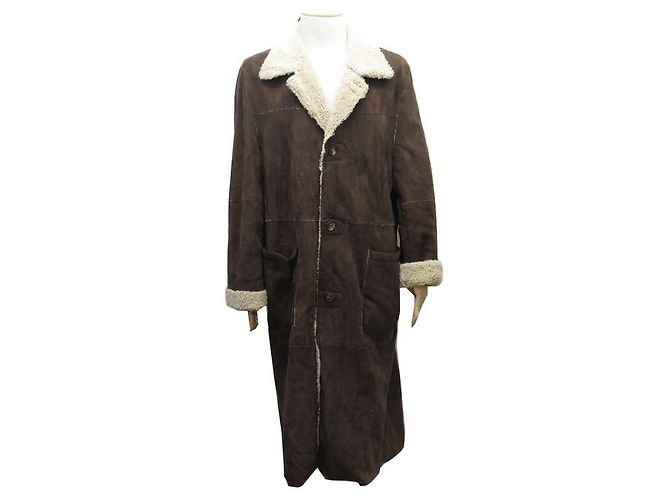 ARNYS COAT LONG SIZE 56 XL BROWN SHEARLING LEATHER LONG SHEARLING COAT