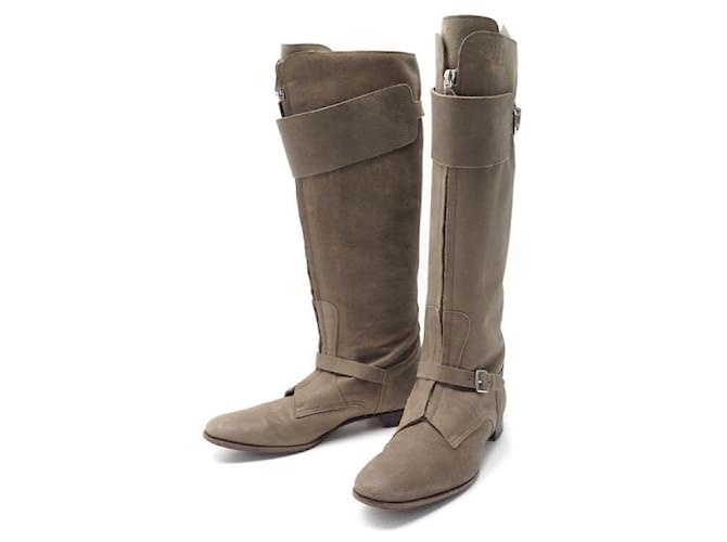 Hermès SHOES BOOTS HERMES CAVALIERES 39 TAUPE SUEDE LEATHER BOOTS  ref.658035