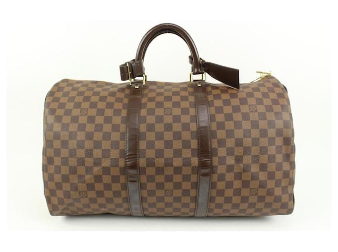 Louis Vuitton Damier Ebene Keepall 50 Boston Duffle Bag Leather  ref.658081