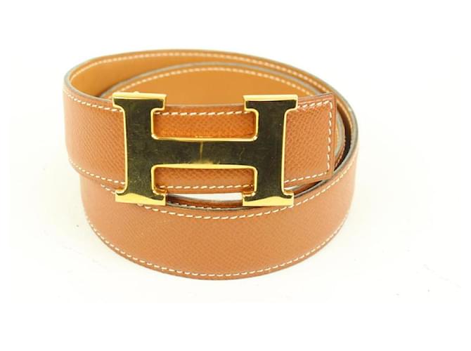 Hermès Marrom x Dourado 32Kit de cinto com logotipo H reversível mm Ouro branco  ref.658083