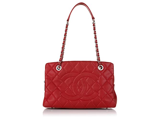 Chanel Red CC Caviar Leather Shopping Tote Bag  ref.658206