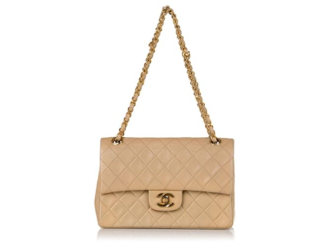 Chanel Beige Quilted Lambskin Classic Double Flap Small