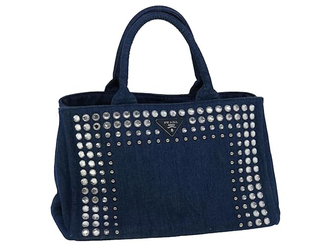 PRADA Canapa stone Hand Bag Canvas Blue Auth 31507 Cloth  ref.658459