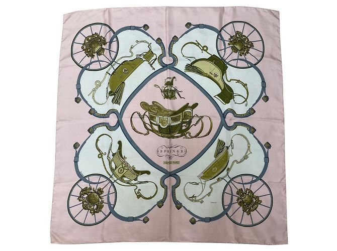 Pañuelo Hermès Springs de seda rosa 90 cm