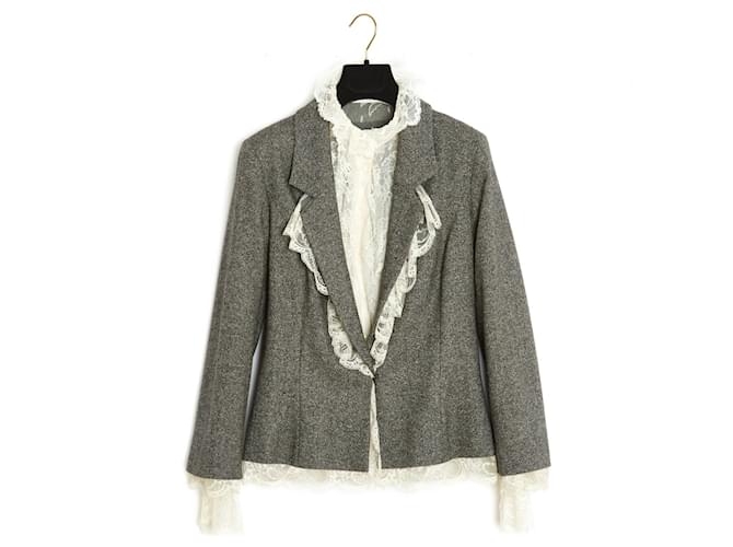 Autre Marque FULL LACE TOP AND JACKET EN38 Grey Cream Wool  ref.658651