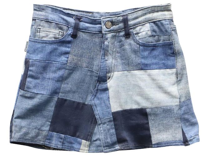 Zadig & Voltaire Patch Work Mini Skirt in Multicolor Cotton Denim  Python print