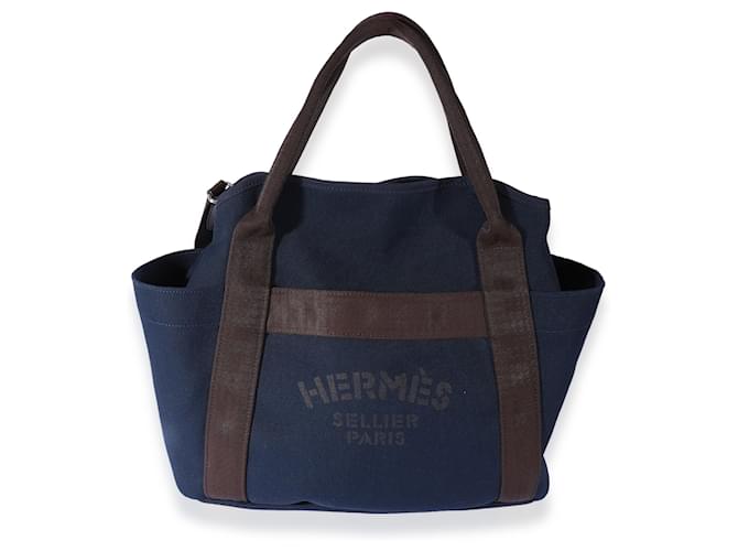 Hermès Hermes Navy Canvas The Grooming Bag  Blue Leather  ref.659070