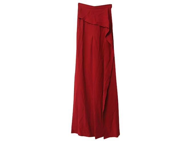 Roland Mouret Straight-Leg Pants With Flutter Trim In Red Polyester  ref.659094