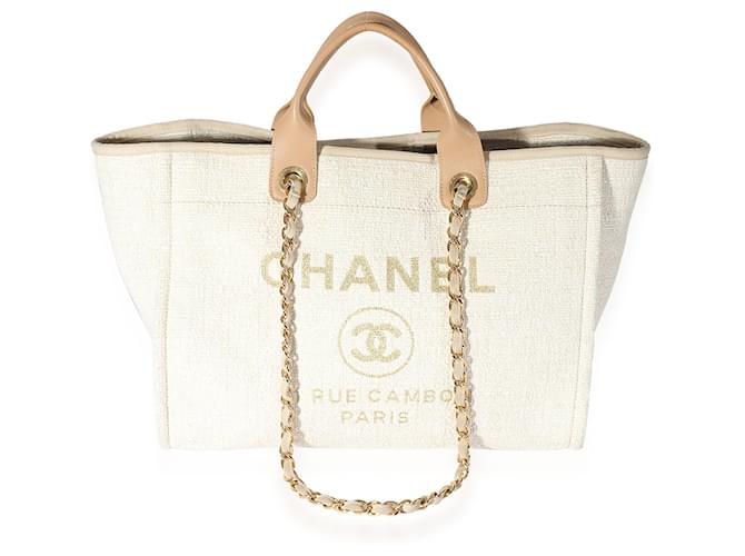 Chanel Creme Canvas Large Deauville Tote White Leather ref.659104 - Joli  Closet
