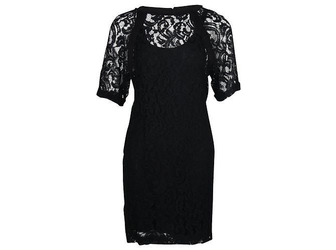 Maje Lace with Slip Dress aus schwarzer Viskose