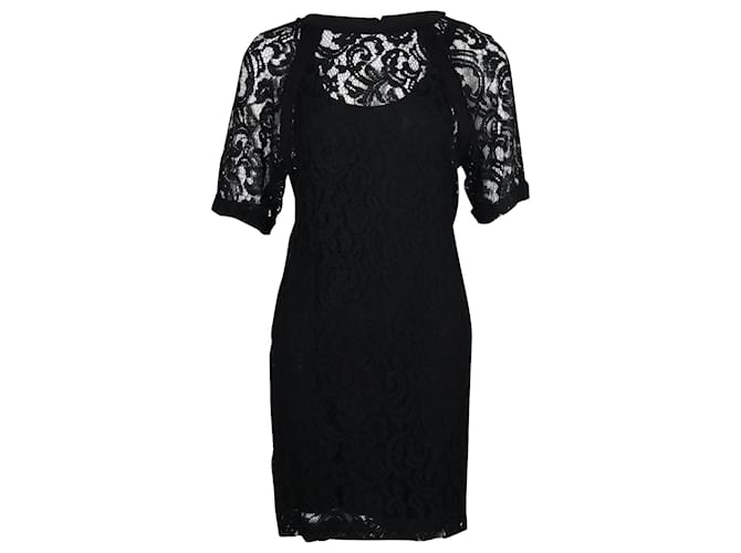 Maje Lace with Slip Dress in Black Viscose Cellulose fibre  ref.659108