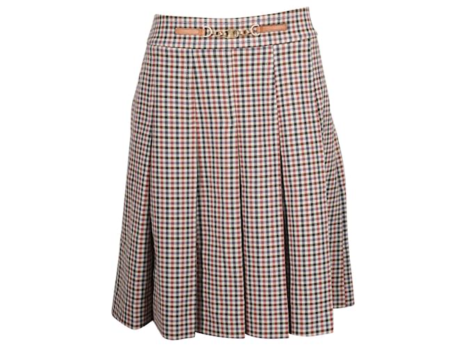 Tory Burch Plaid Pleated Skirt in Red Polyester  ref.659145