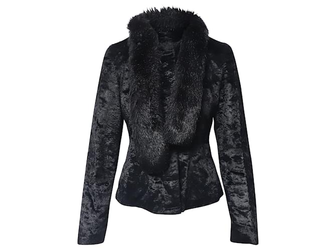 Miu Miu Faux Fur Trim Jacket in Black Cotton   ref.659147