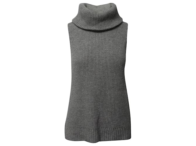 Michael Kors Ribbed Knit Sleeveless Top in Grey Merino Wool  ref.659159