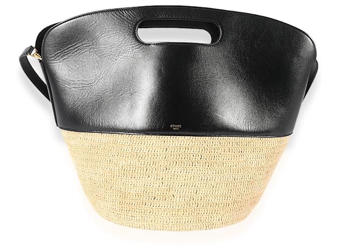 Céline Bolsa Celine Black de couro de bezerro e ráfia Bezerro-como bezerro  ref.659170