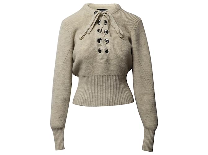 Isabel Marant Charley Lace-Up Knit Sweater in Beige Wool  ref.659212