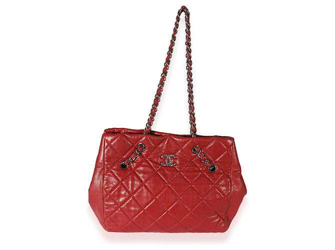 Chanel Red Quilted Caviar Brilliant Cells Tote  Leather  ref.659219